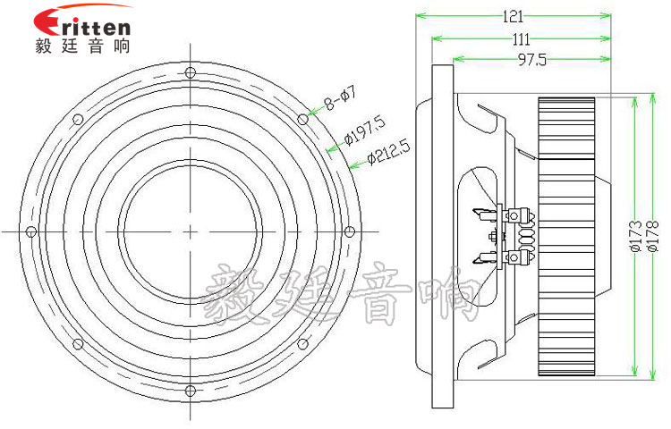 8寸150瓦汽車音響重低音喇叭成品圖