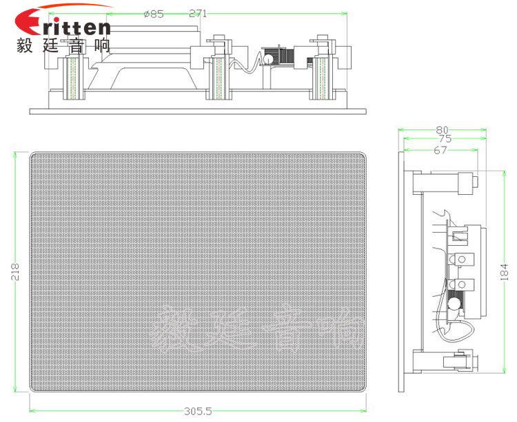 6.5寸兩路掛壁喇叭成品圖帶網罩 6.5寸兩路掛壁喇叭成品圖帶網罩